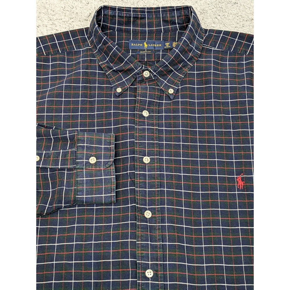 Ralph Lauren Classic Fit Plaid Shirt‎ Green Blue Check 3XB Red Pony Preppy